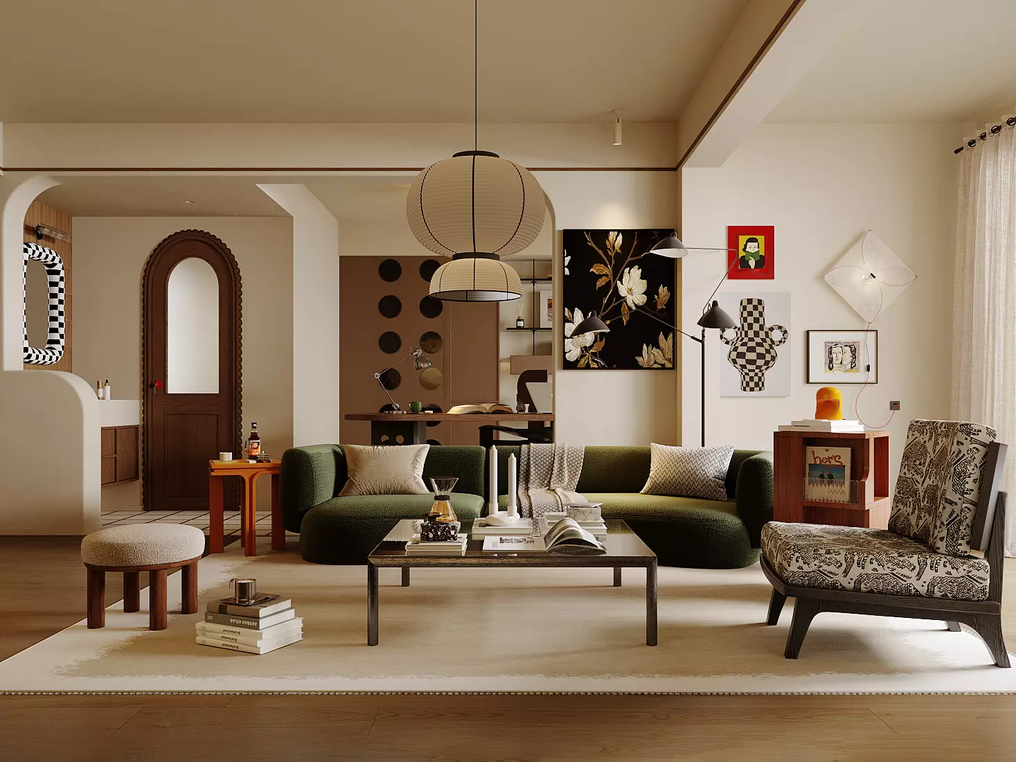 Wabi-sabi villa living room modern living room interior scenes 3D model