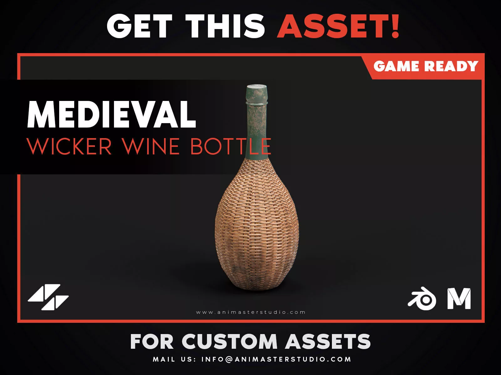 Medieval Wicker Wine Bottle - PBR Game Ready Low-poly 3D model