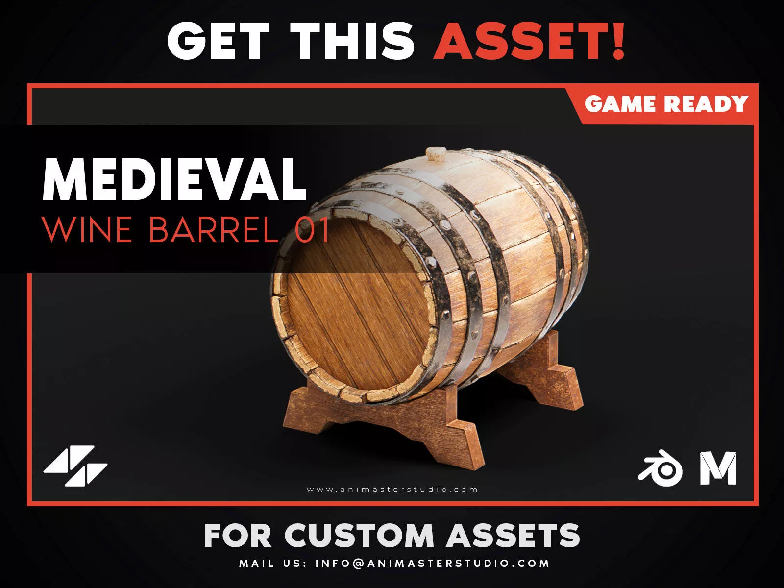 Medieval Wine Barrel 01 - PBR Game Ready Low-poly 3D model