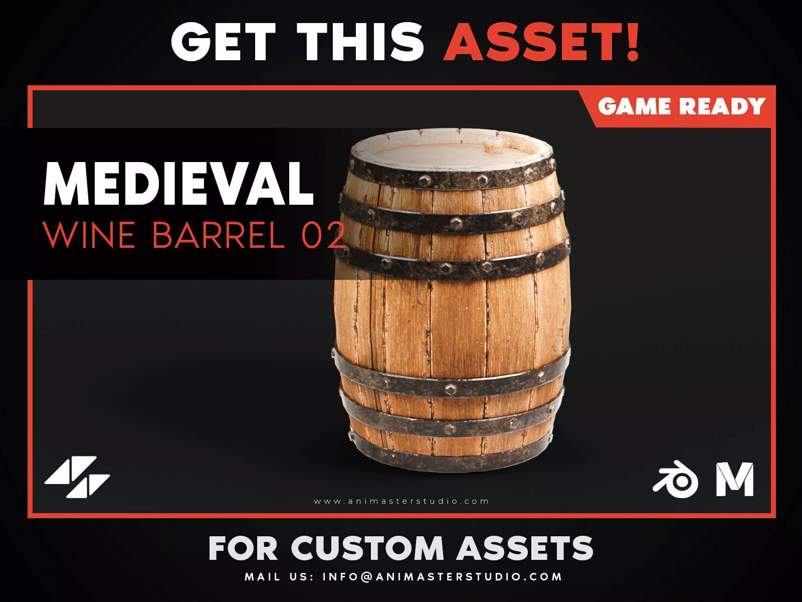 Medieval Wine Barrel 02 - PBR Game Ready Low-poly 3D model
