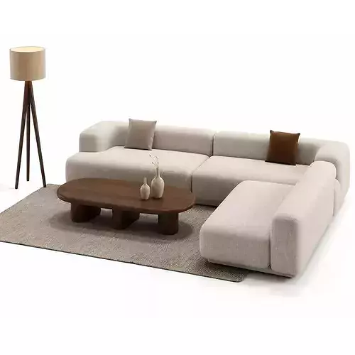 Organic Modern Modular Sofa Living Room Set 3D model 2