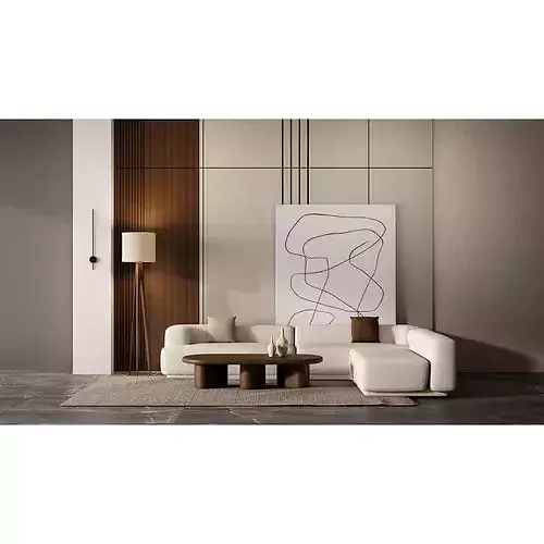 Organic Modern Modular Sofa Living Room Set 3D model 4