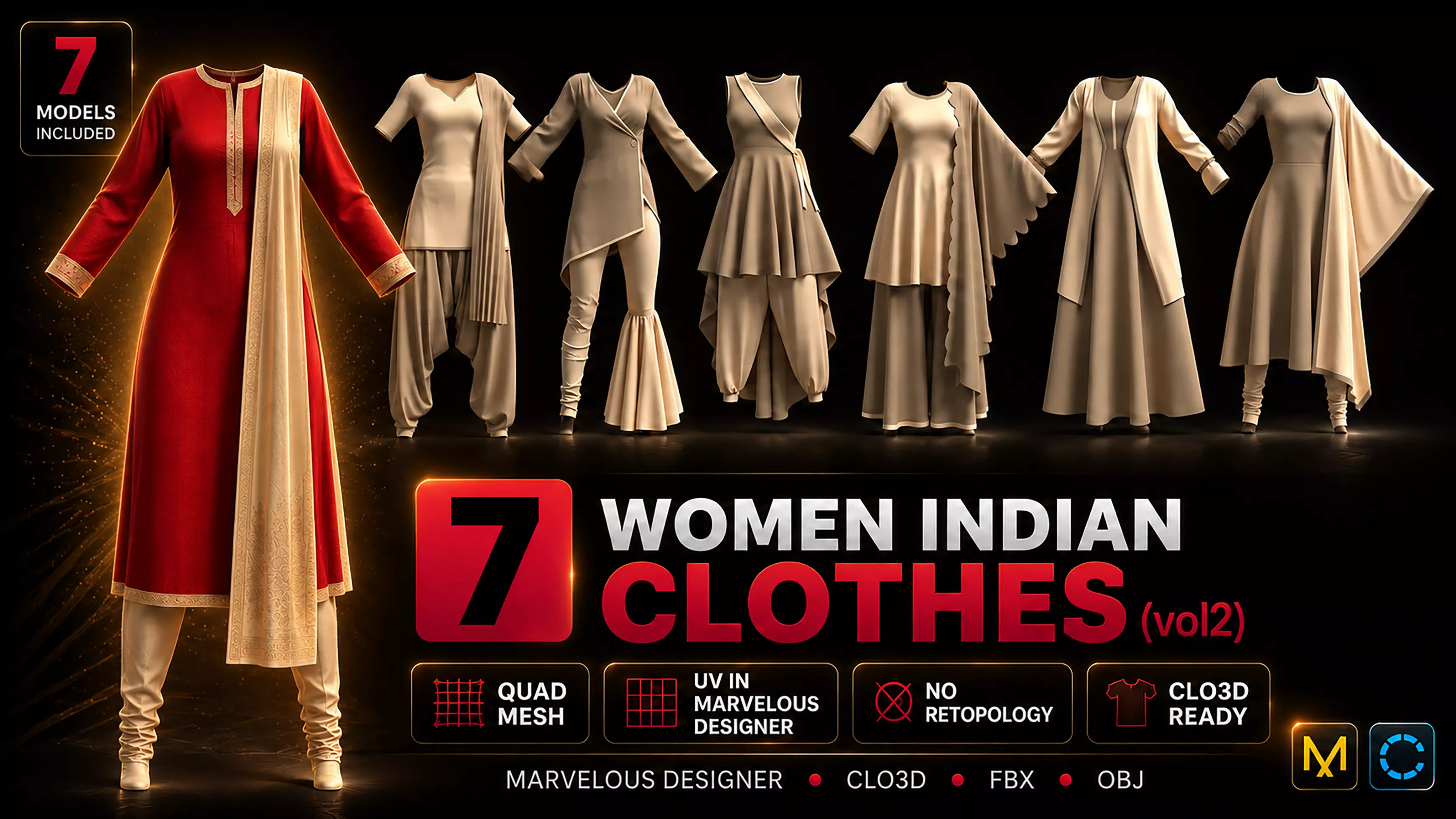 7 Womens Indian Clothes -vol2 3D model