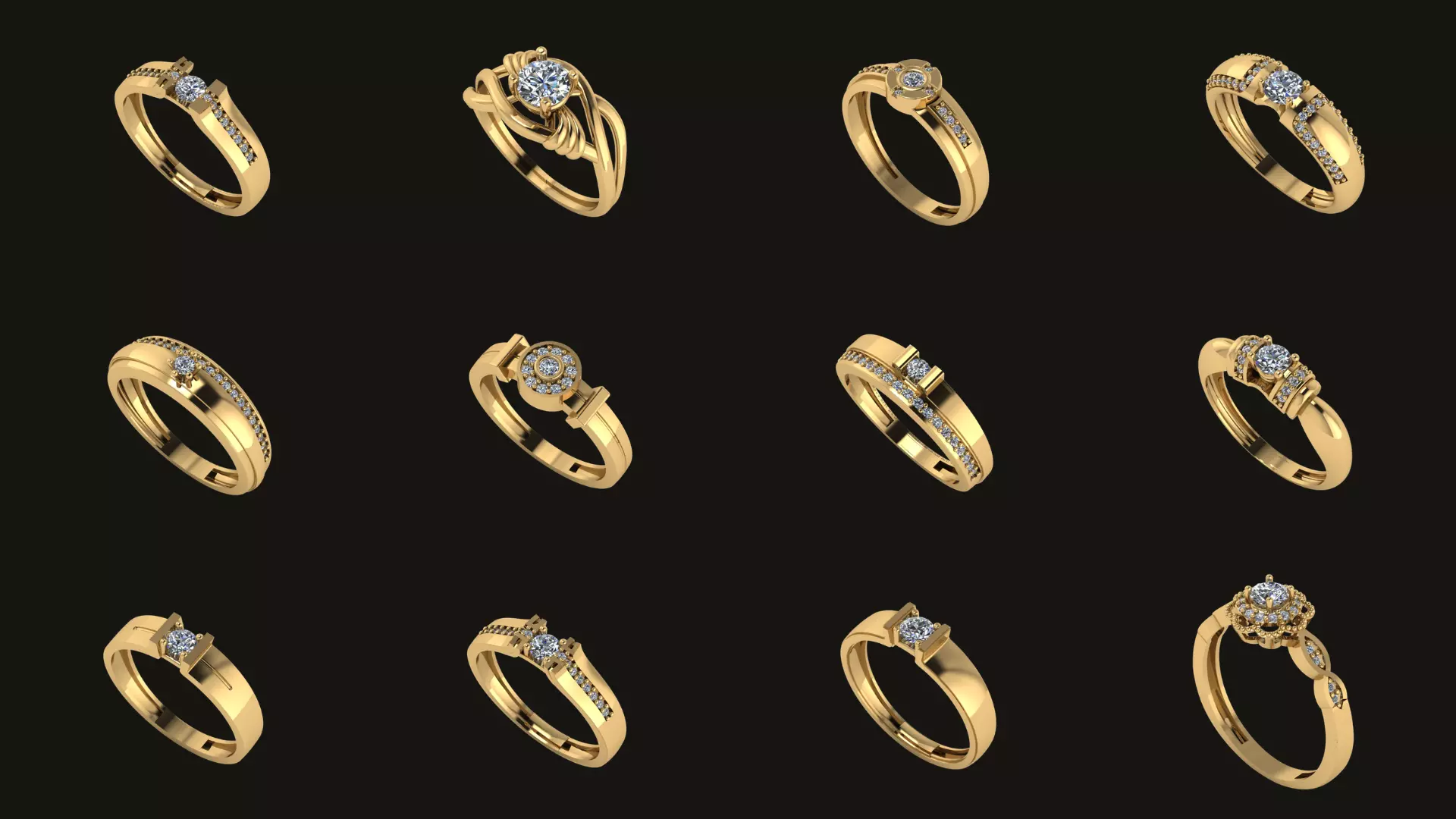 A large set of beautiful gold rings looks perfect with the style 3D print model
