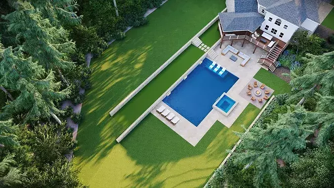 Luxury Backyard Pool  Outdoor Living Design 3D model 6