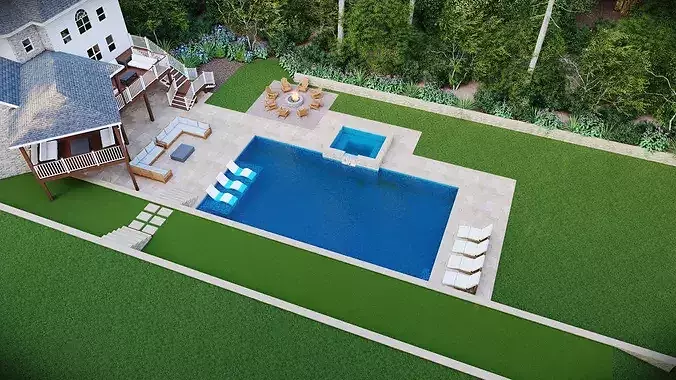 Luxury Backyard Pool  Outdoor Living Design 3D model 5