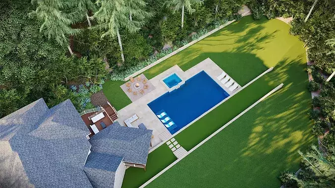 Luxury Backyard Pool  Outdoor Living Design 3D model 7