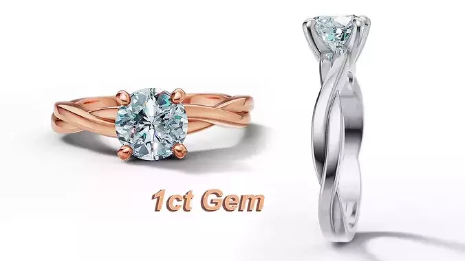  1ct Diamond Solitaire Engagement Ring Woven band 3D model