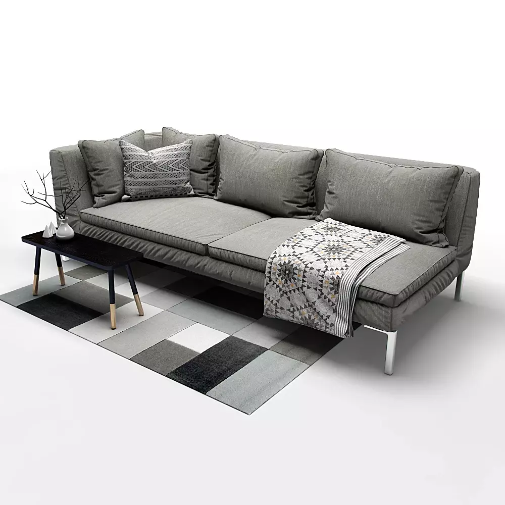 Modern Fabric Gray Sofa Low-poly 3D model
