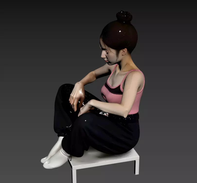D-080- Oriental Scene - Youthful Girl Sitting on a Scooter 3D model