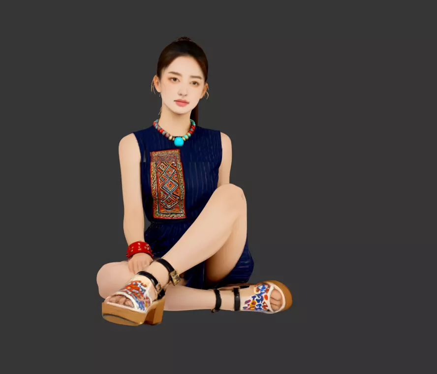 D-075- Women Wearing Ethnic Costumes with Turquoise Jewelry 3D model
