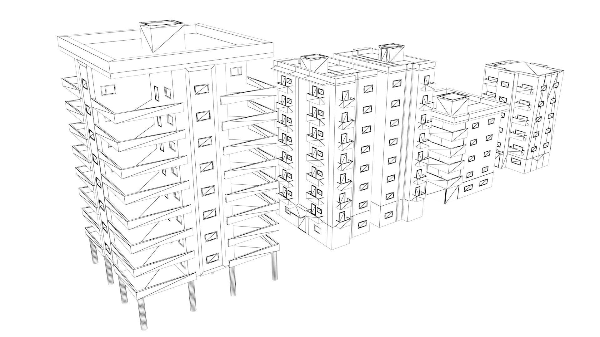 Apartment Buildings Low Poly Collection Low-poly 3D model_6