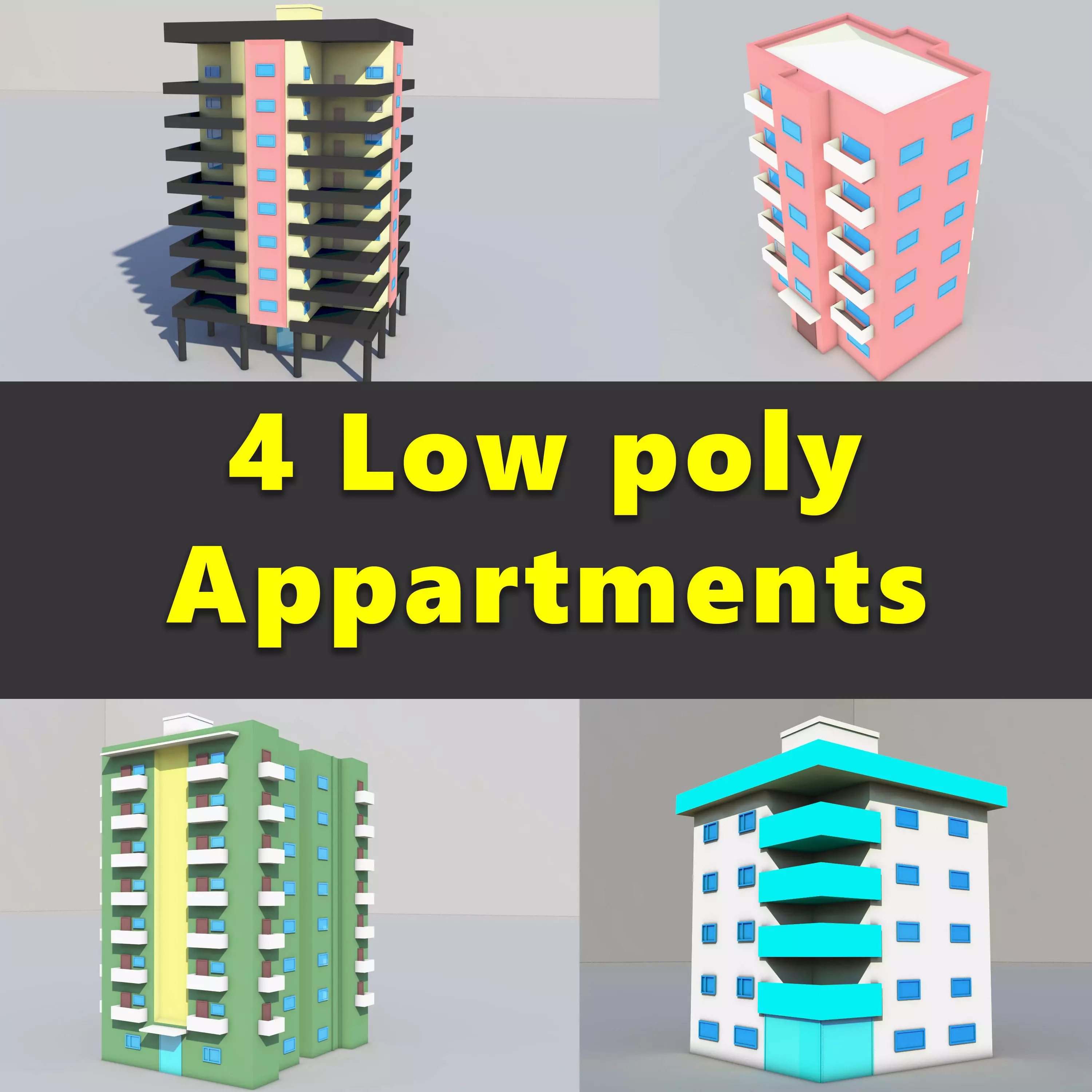 Apartment Buildings Low Poly Collection Low-poly 3D model_0