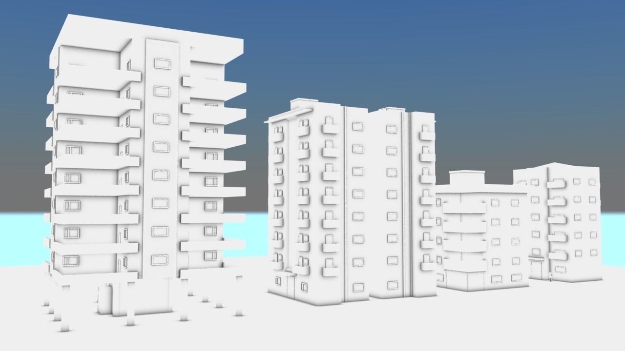 Apartment Buildings Low Poly Collection Low-poly 3D model_12