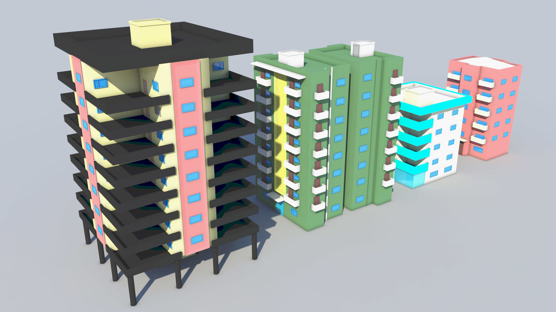 Apartment Buildings Low Poly Collection Low-poly 3D model_4