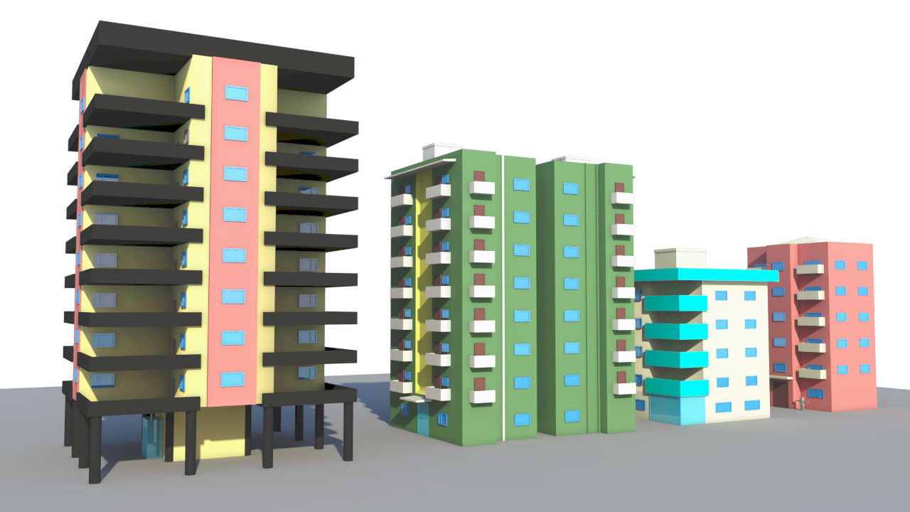 Apartment Buildings Low Poly Collection Low-poly 3D model_1