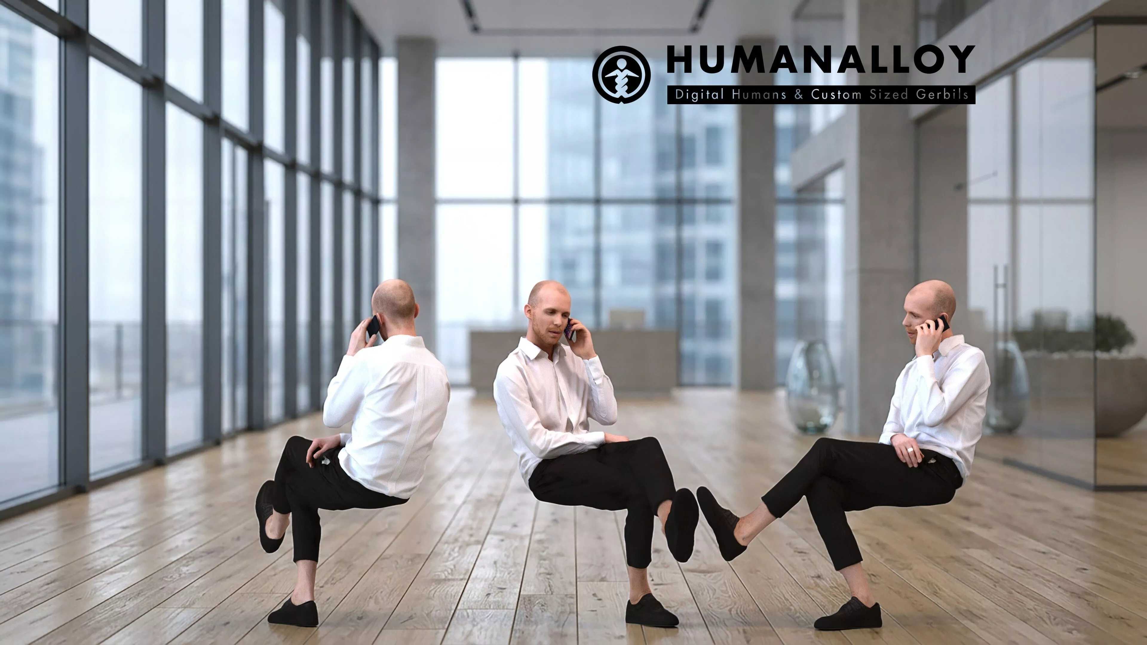 Adult Caucasian businessman making phone call in office setting 3D model