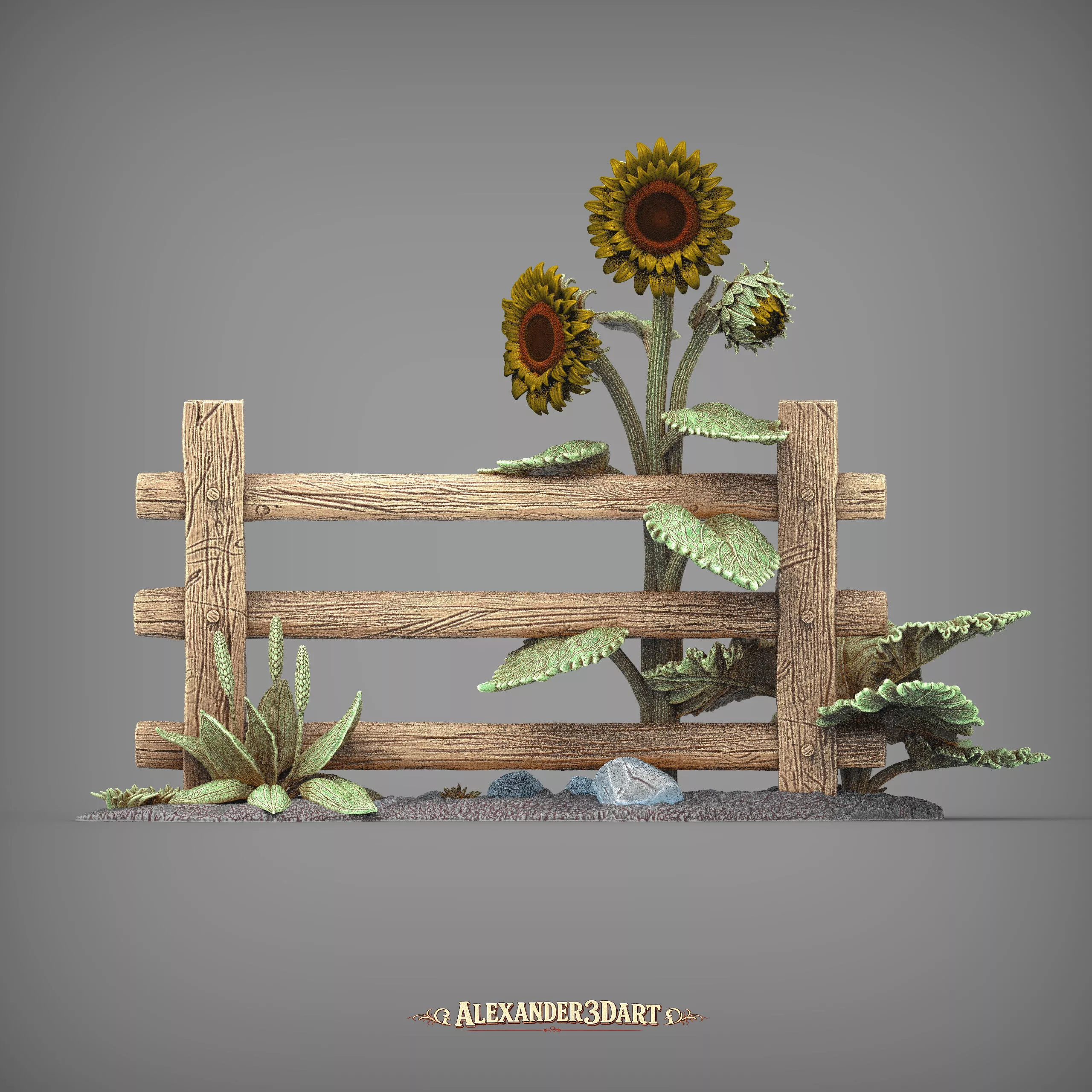 Farm Fence with Sunflowers STL for 3D Printing 3D print model