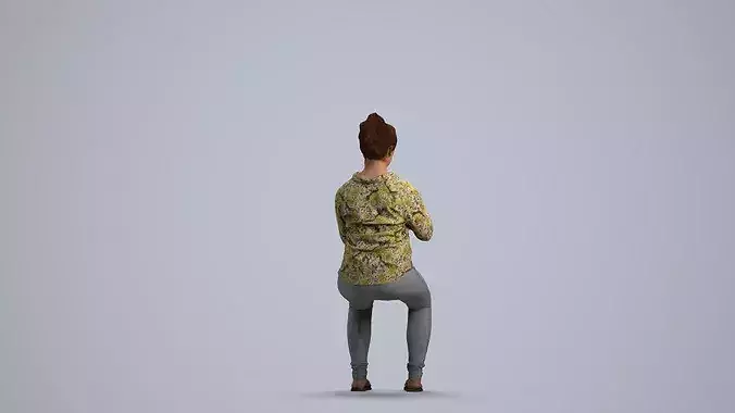 Adult Caucasian woman sitting casually eating at home in summer 3D model 4