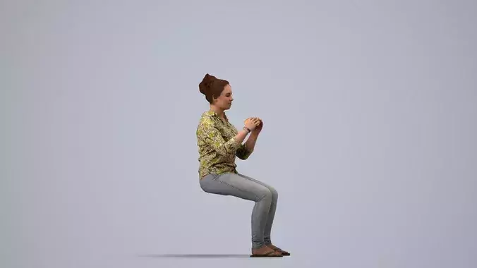 Adult Caucasian woman sitting casually eating at home in summer 3D model 5