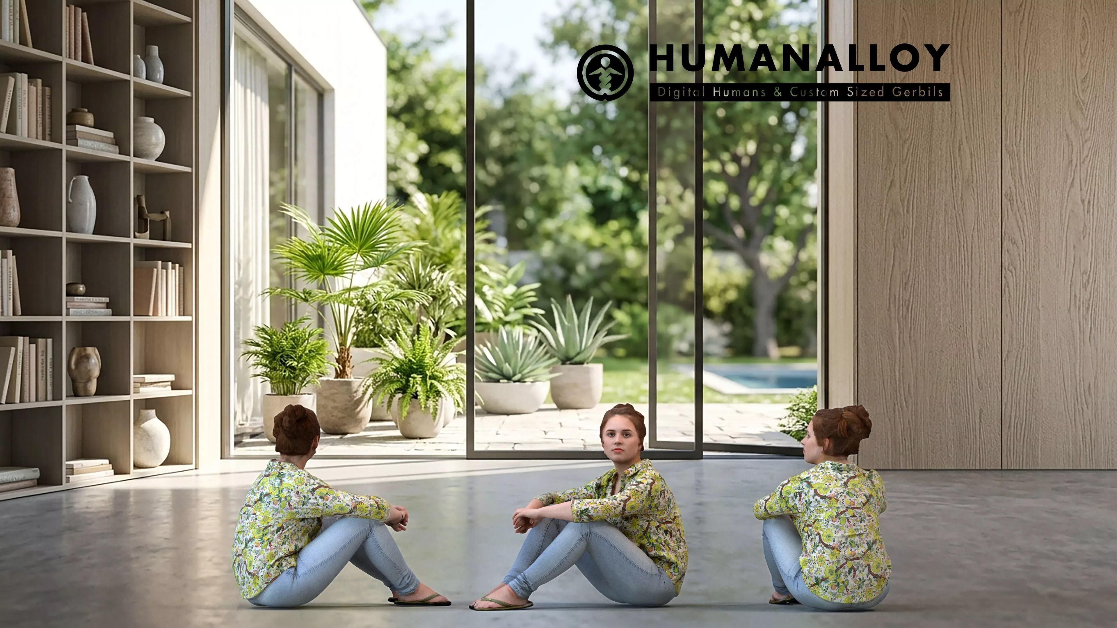 Adult Caucasian woman sitting casually at home in relaxed 3D model