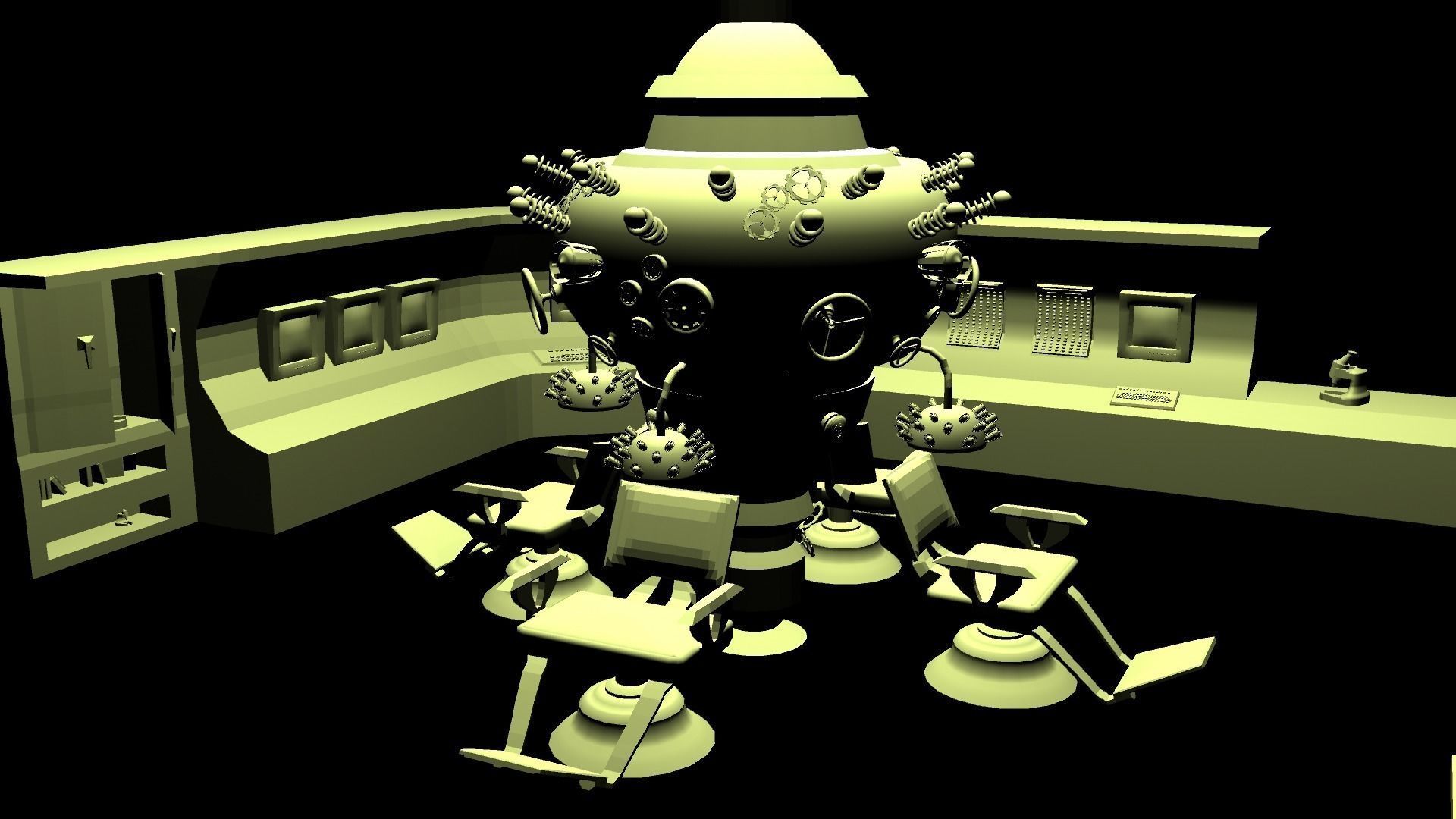 Old computer and Machine laboratory War chair  3D model_5