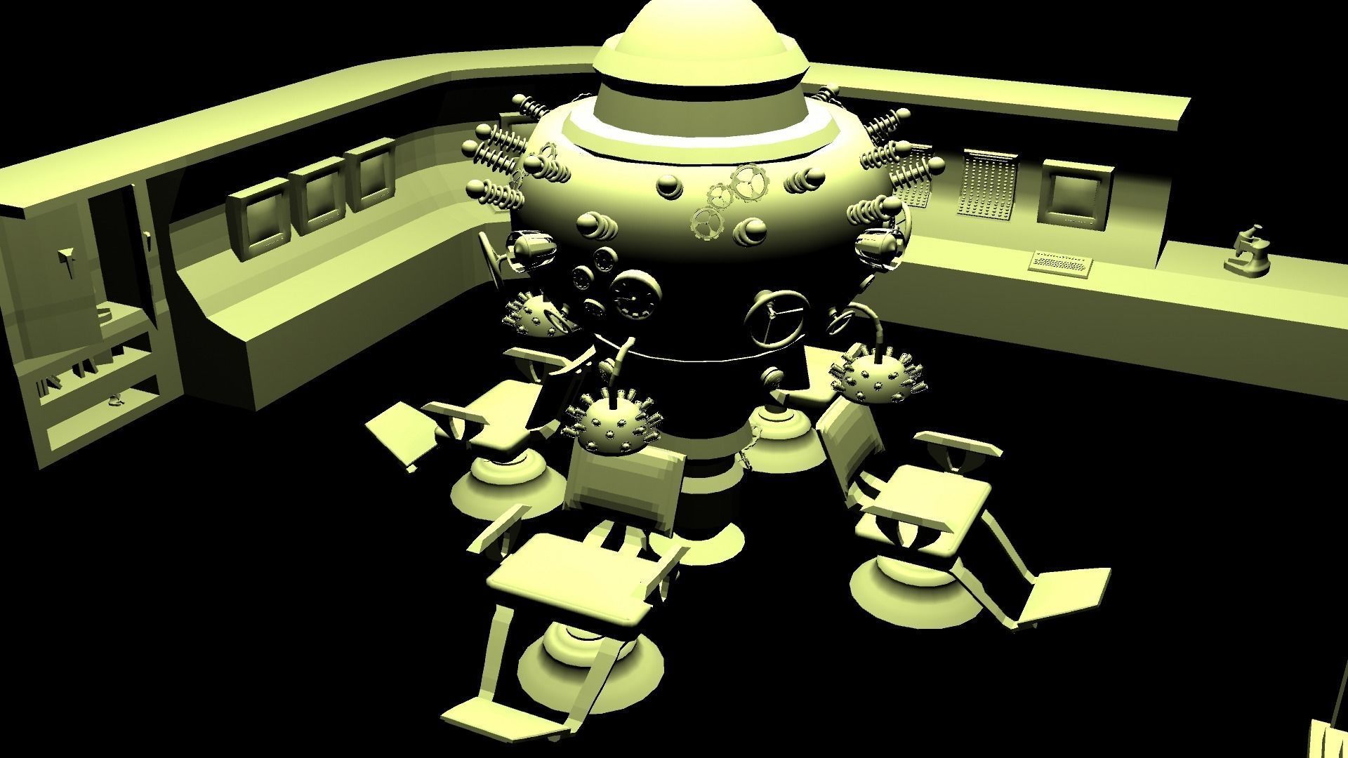 Old computer and Machine laboratory War chair  3D model_0