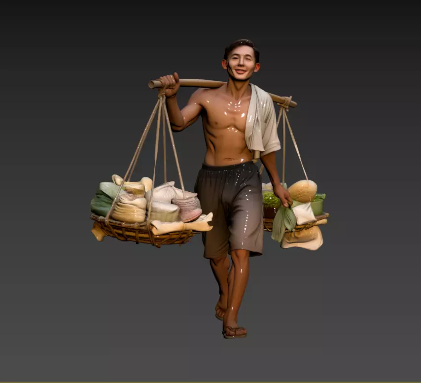 D-058- Oriental Scene - Happy Vegetable Selling Boy 3D model