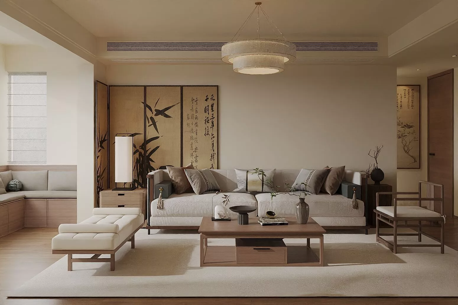 Wabi-sabi villa living room modern living room interior scenes 3D model