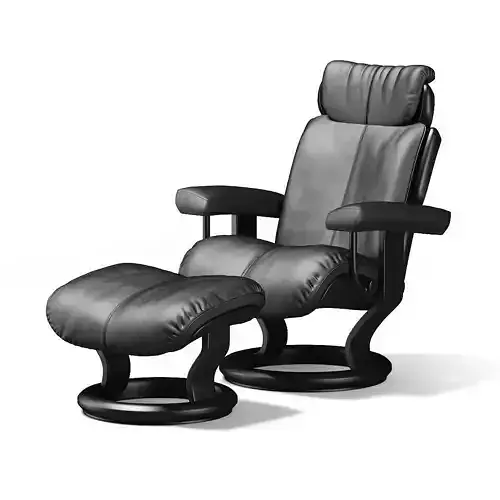 Black Leather Chair with Footrest 3D model