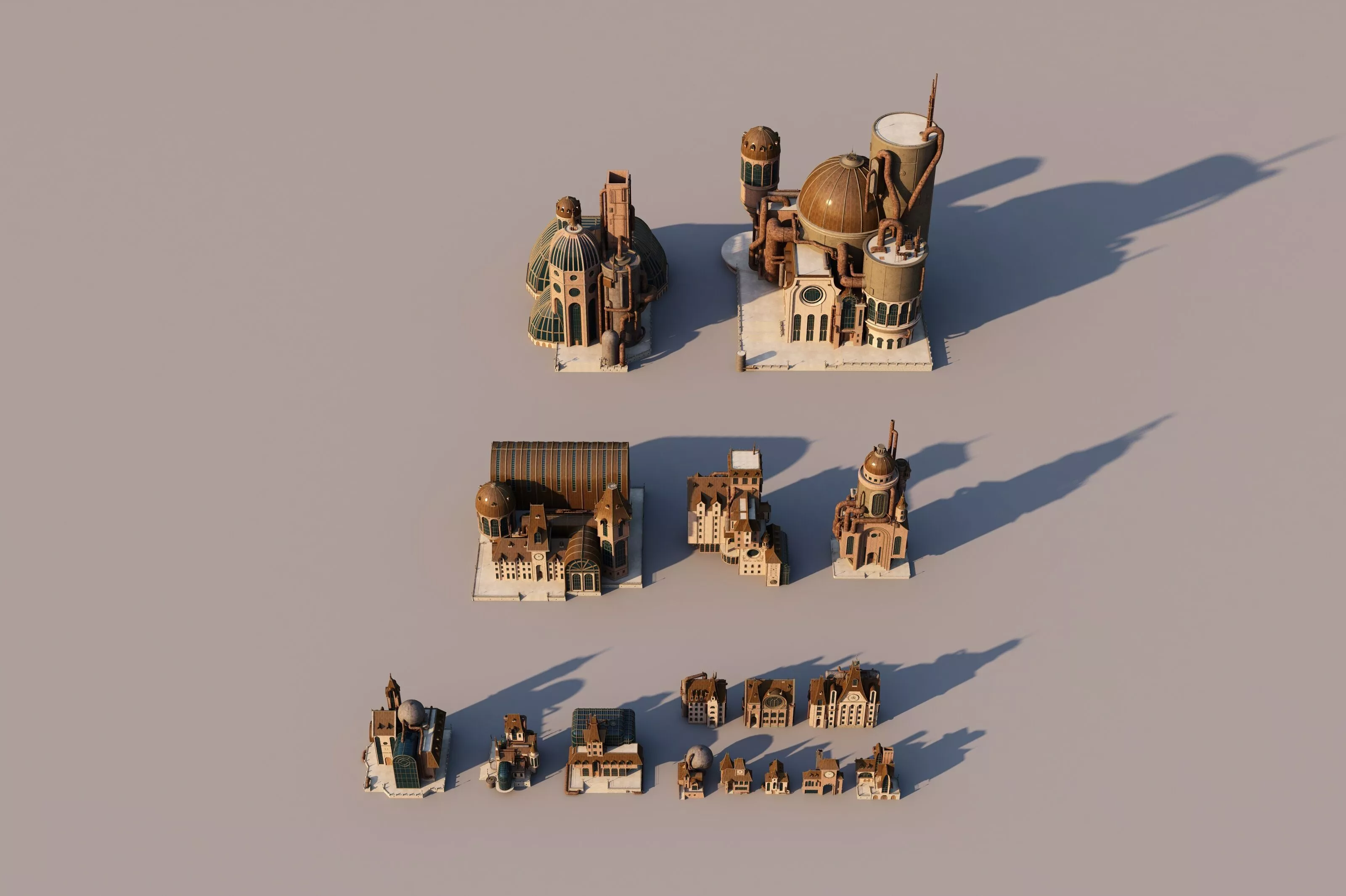 Steampunk European-style fantasy town 3D model