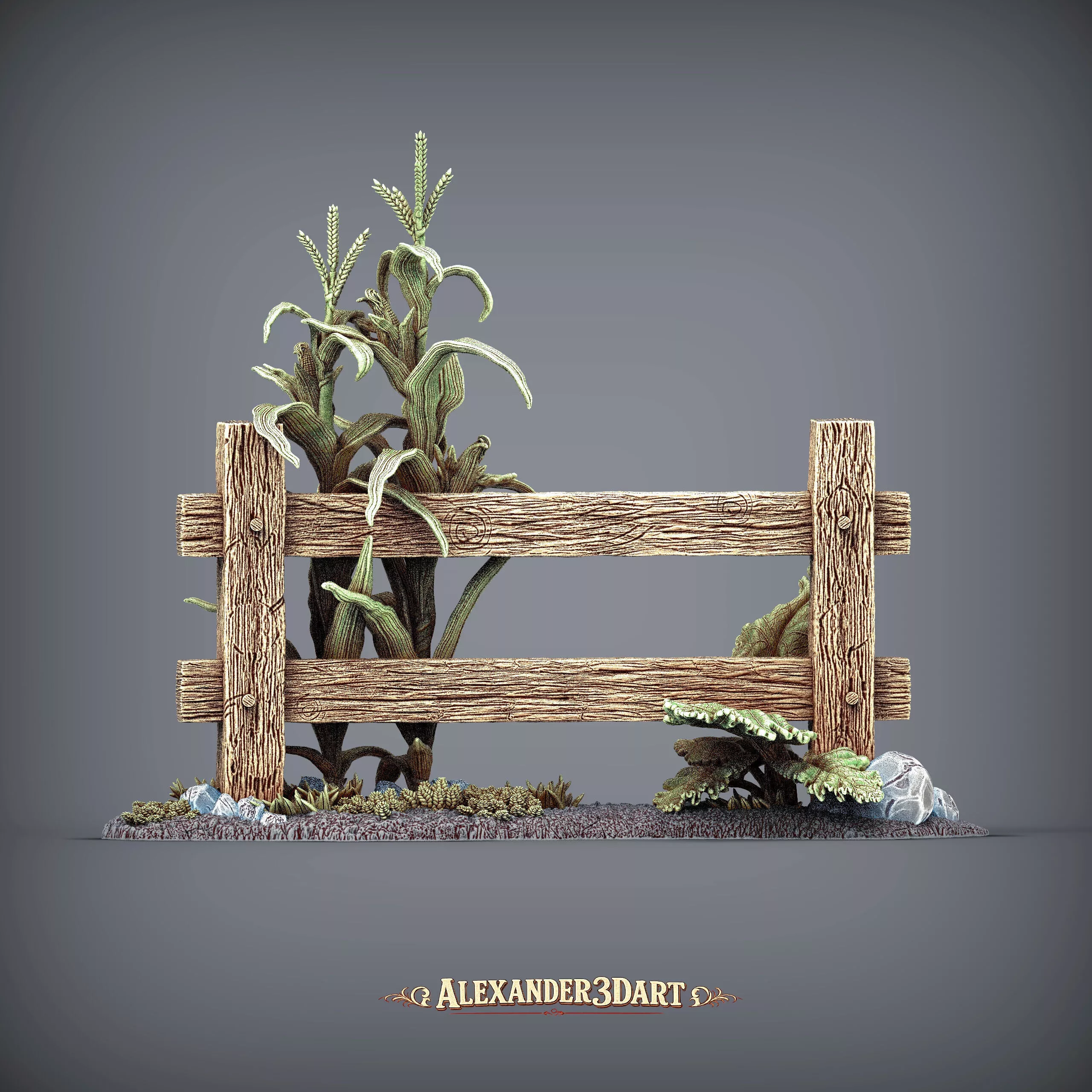 Rustic Wooden Farm Fence with Corn STL for 3D Printing 3D print model