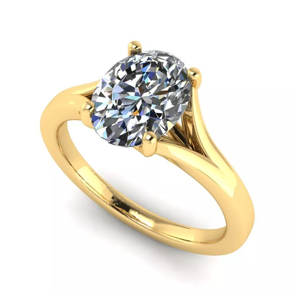 Oval Solitaire Split Shank Engagement Ring 3D Model 3D print model