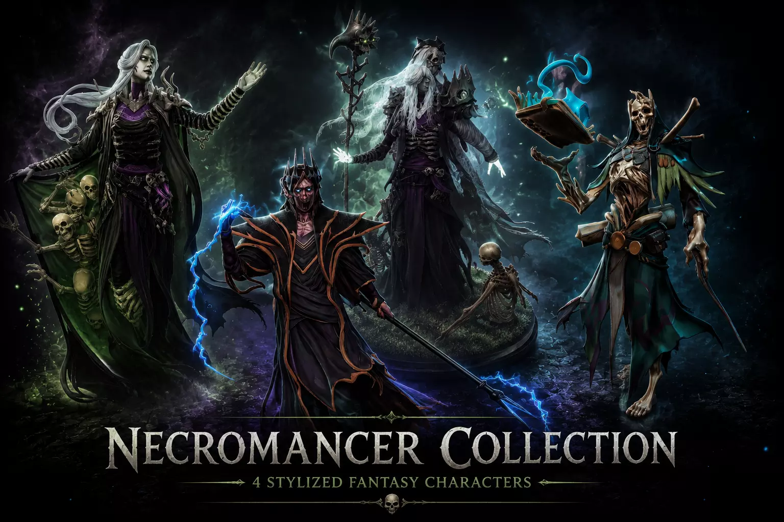 Undead Casters - 4 Lich and Necromancer Minis - Necropolis 3D model