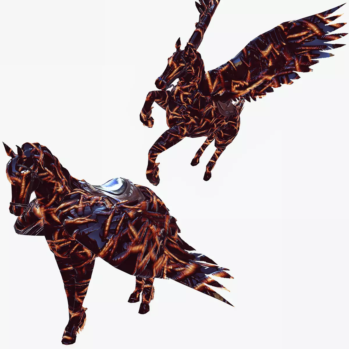 HORSE MAGICAL FLYING PEGASUS BIRD BROWN Low-poly 3D model