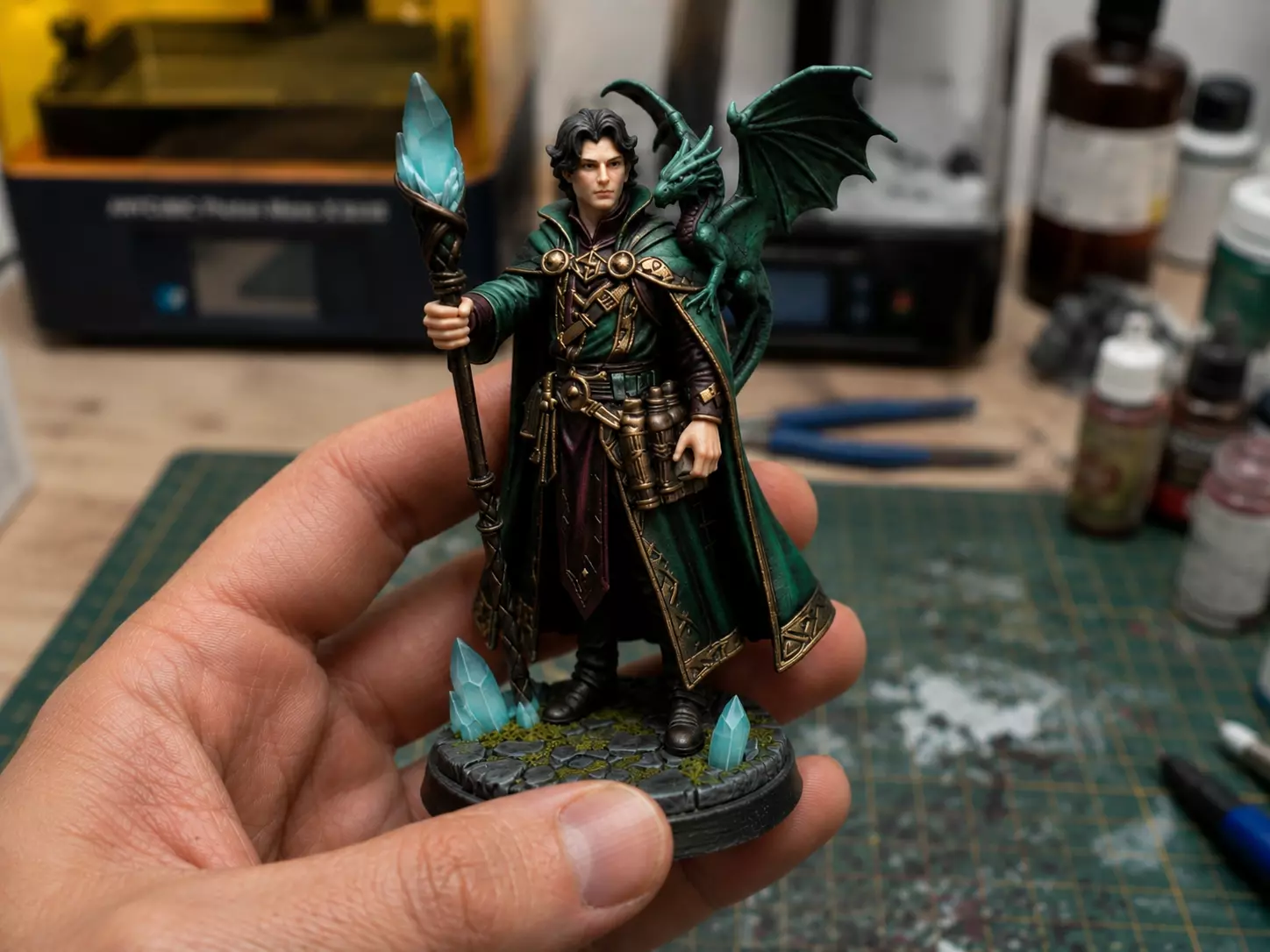 Male Wizard with Dragon Familiar 32mm Pre-Supported STL 3D print model