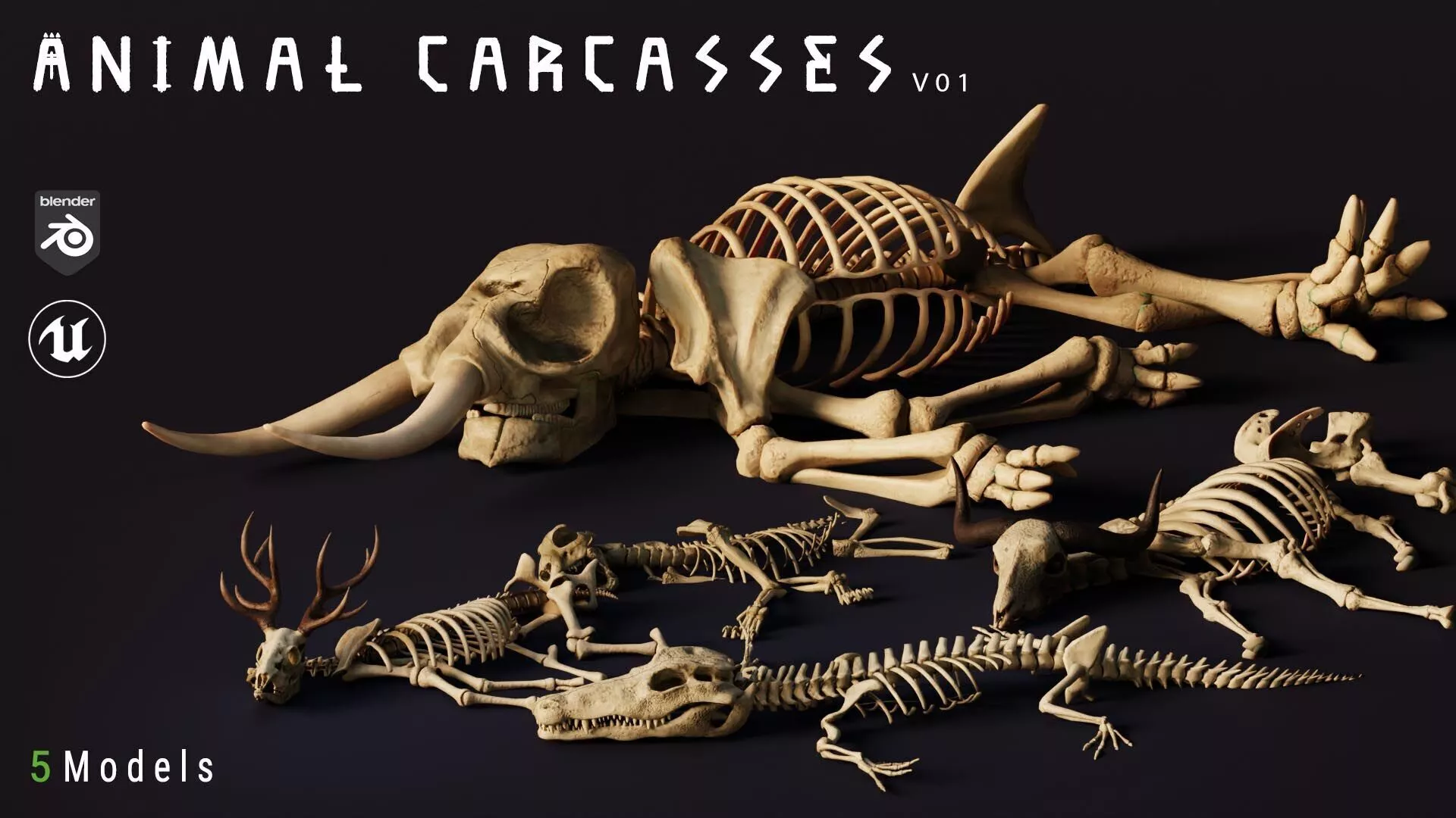Animal Carcasses Pack Free low-poly 3D model