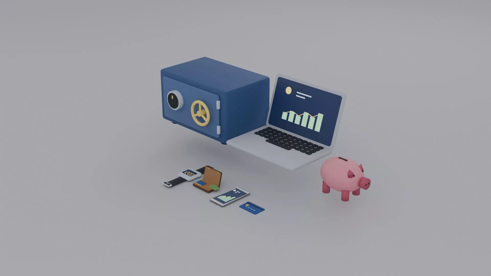 Stylized Crypto and Fintech Device Kit - 7 Models Low-poly 3D model