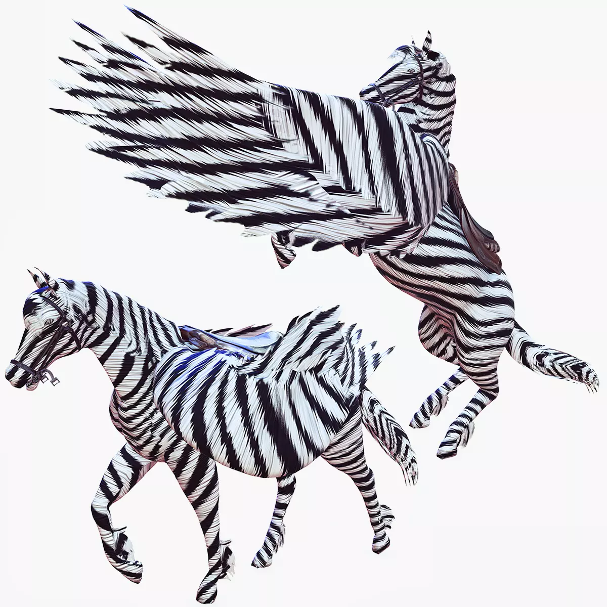 HORSE MAGICAL FLYING PEGASUS ZEBRA BIRD Low-poly 3D model