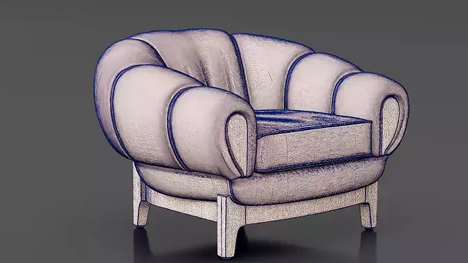 Armchair 01 Low-poly 3D model 7
