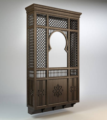 Mashrabiya 2 wooden door with decorative carvings 3D model