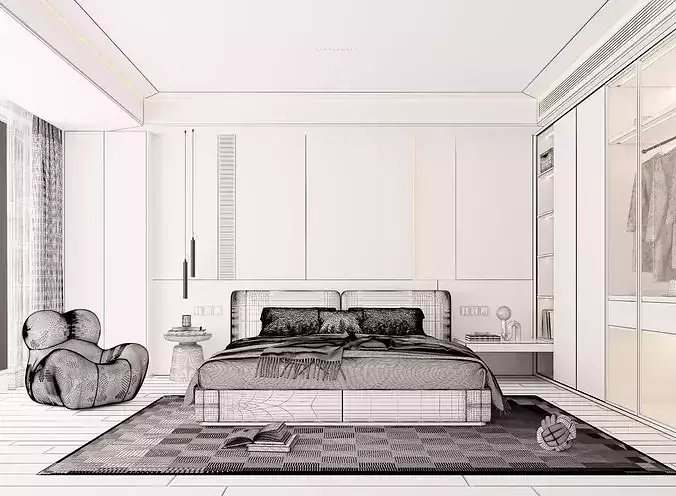 modern bedroom interior023 3D model 7