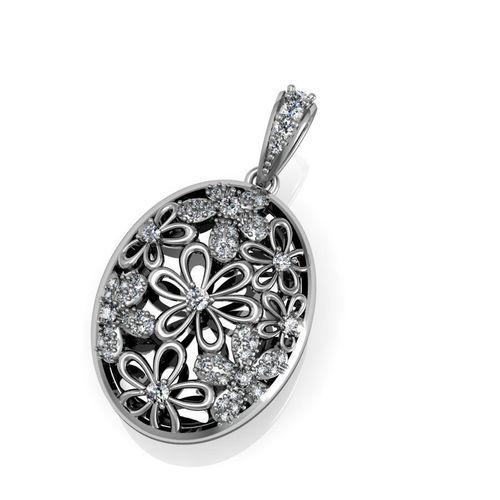 pendant oval with flowers and diamonds 3D print model