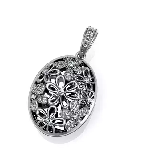 pendant oval with flowers and diamonds 3D print model