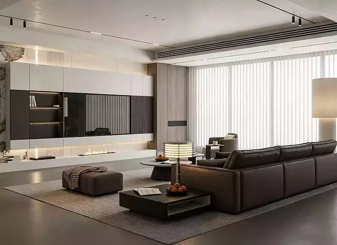 Italian style light luxury living room 3D model