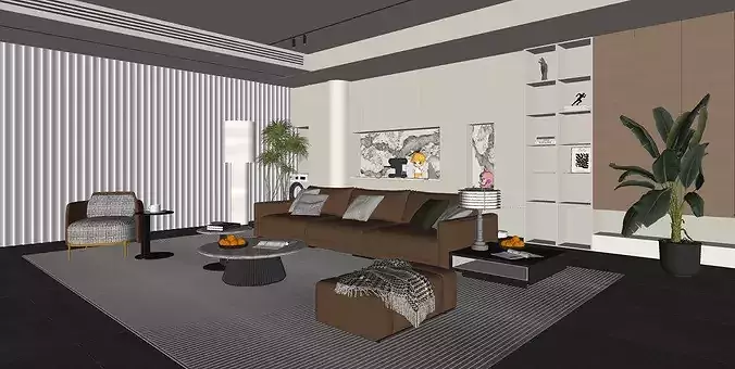 Italian style light luxury living room  3D model 7