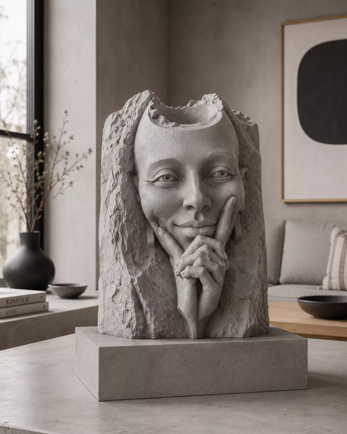 Echoes Within Abstract Emerging Female Stone Bust Sculpture STL 3D print model