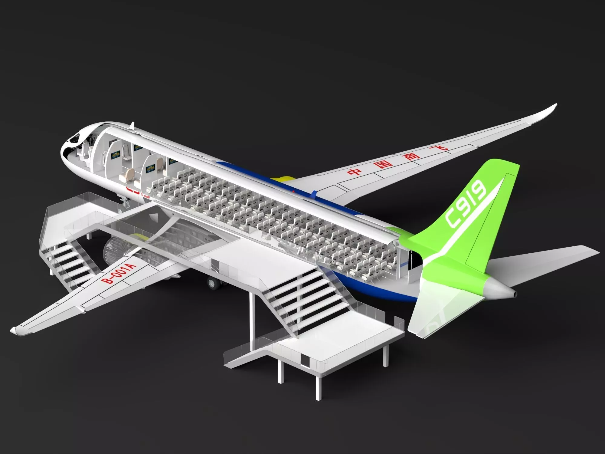 COMAC C919 Aircraft Cutaway Interior Low-poly 3D model