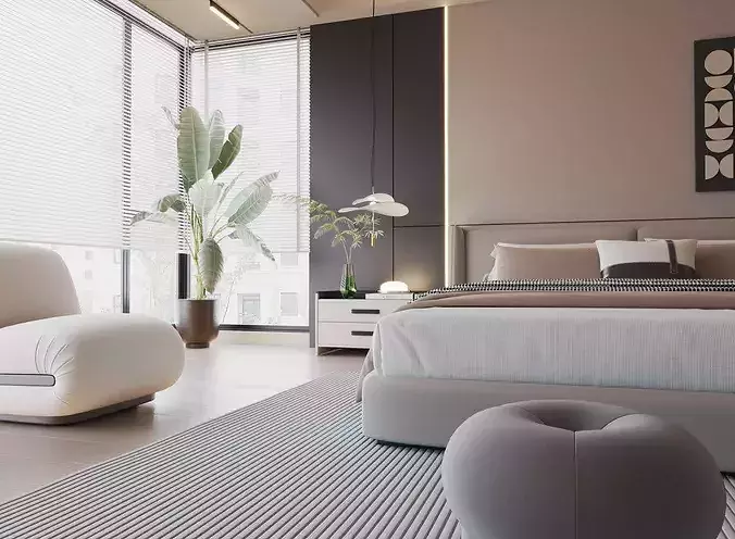 modern bedroom interior027 3D model 6