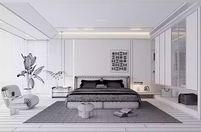 modern bedroom interior027 3D model 7